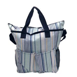 Thirty-One Blue Stripped Crossbody Organizing Utility Tote Bag